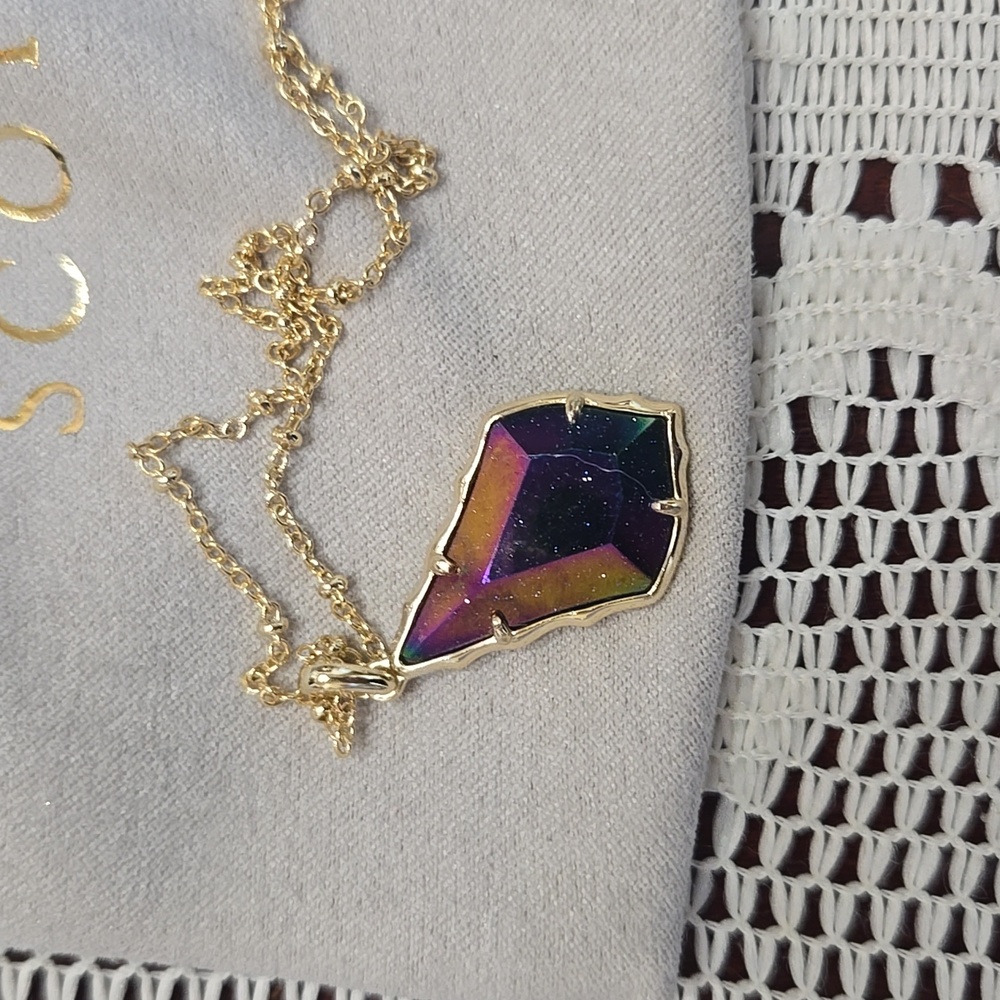 Kendra Scott Faceted Alex Gold Necklace In Irredescent Blue Goldstone - Picture 8 of 10